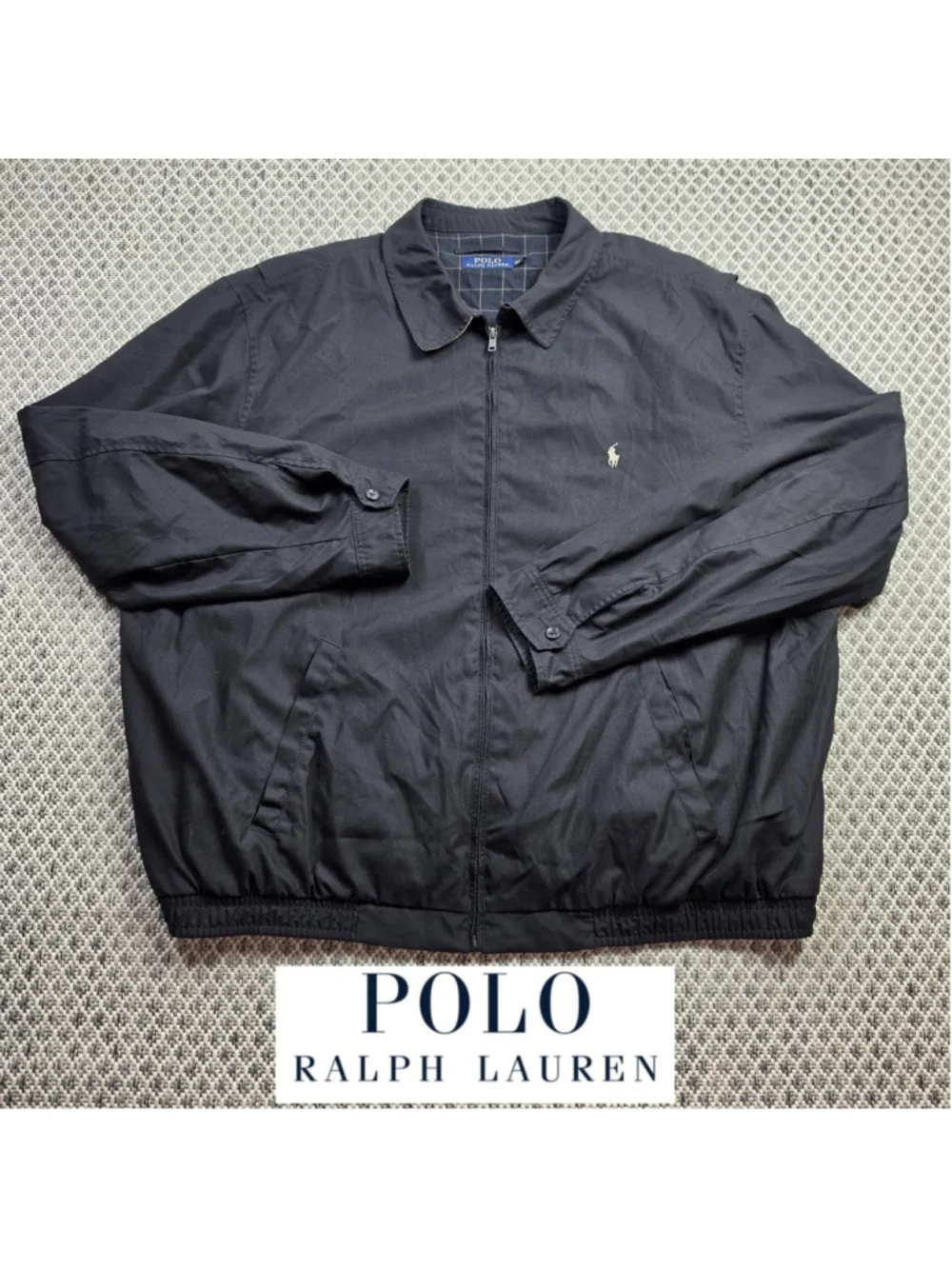 Polo Ralph Lauren Mens 3XLT Black Harrington Jacket Plaid Lined Pony Big Tall